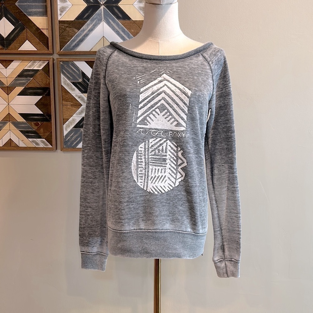 Roxy Women’s Vintage Grey Heather Print Sweatshirt Side Zip XS